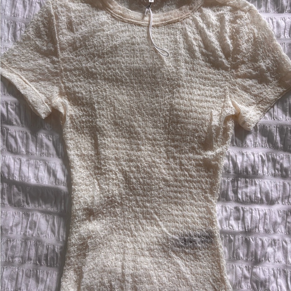 Frame Denim Cream Smocked Polo Tee